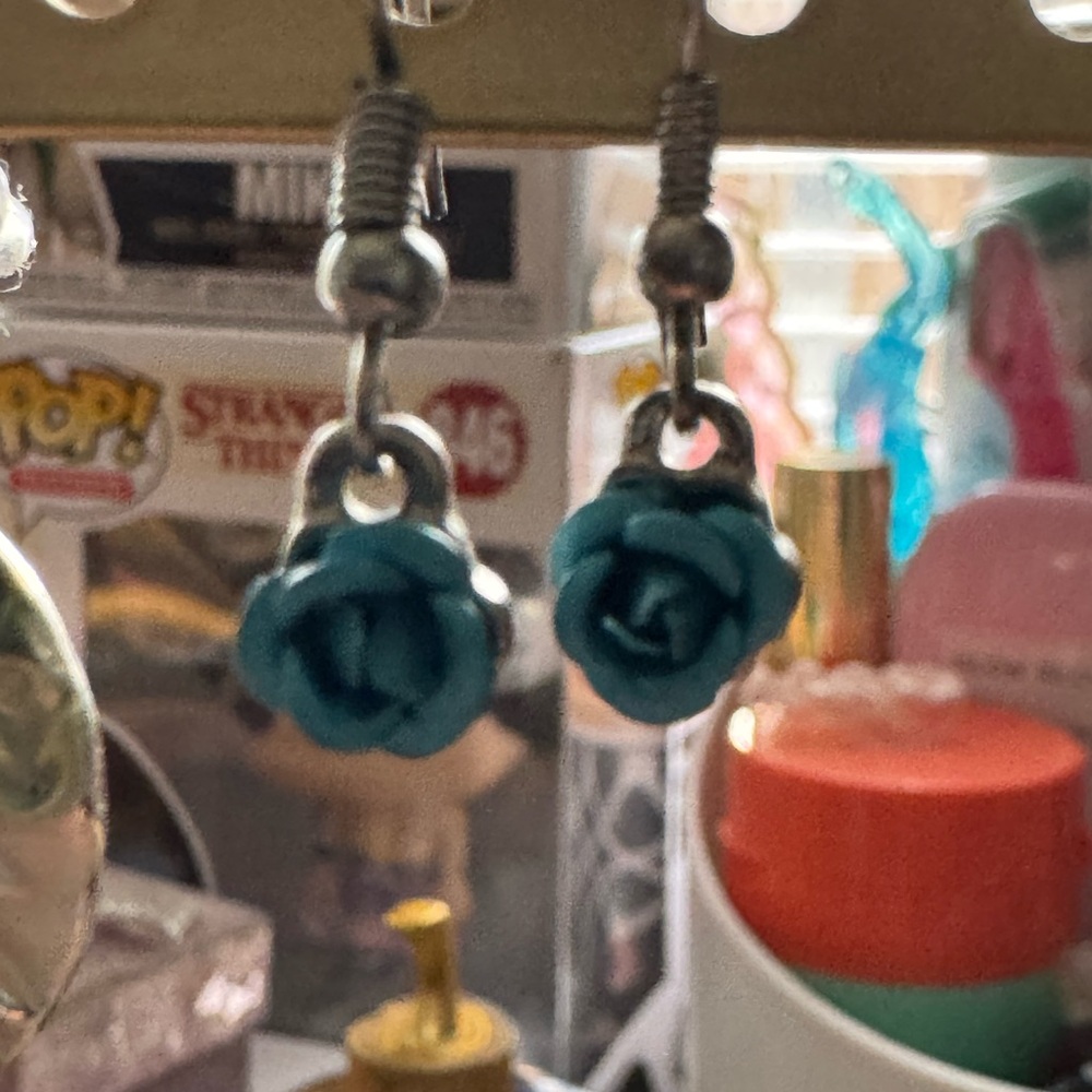 Teal Rose Dangle Earrings